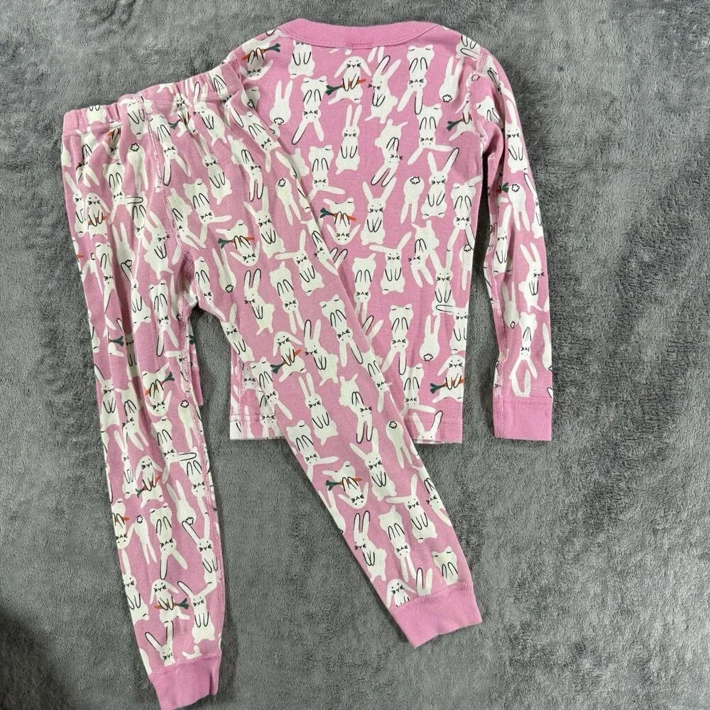 Hanna Andersson Long John Pajamas Organic Cotton Size 5 110 Cm Pink Bunny